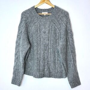 J.Crew Womens Metallic Gray Cable Knit Wool Alpaca Blend Pullover Sweater Size L